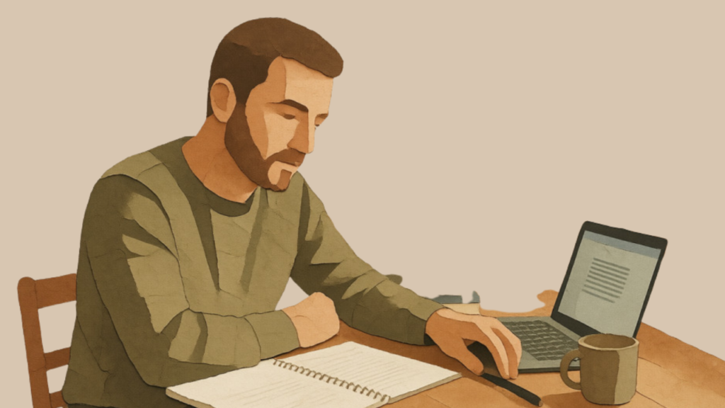 Person working at a desk, building self motivation one step at a time.